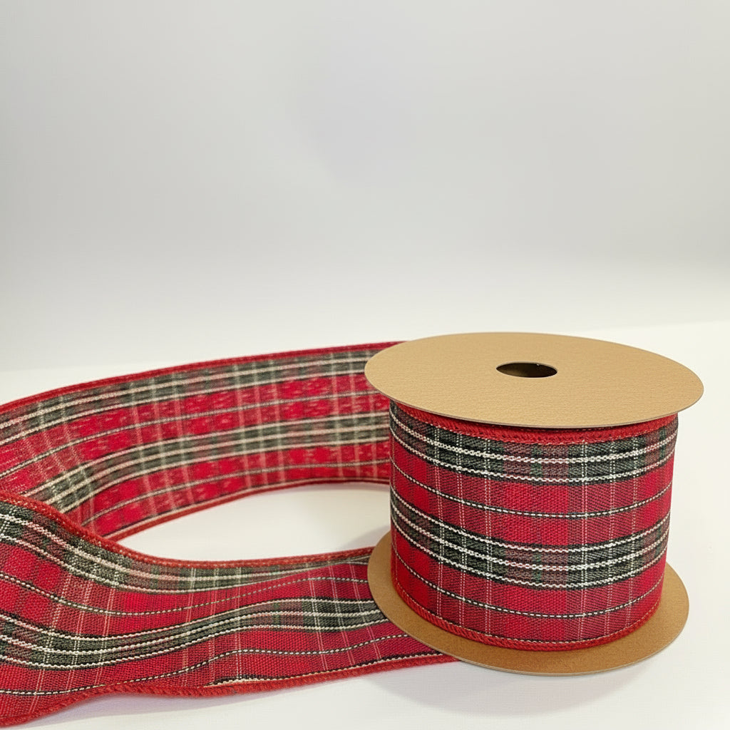 Fita Aramada Xadrez com Costura 6,3 cm x 9,14 m FlorArte – Tecido Xadrez Decorativo, Arame Interno para Laços, Embalagem, Guirlandas e Artesanato