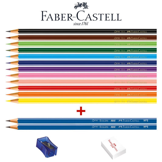 Lápis de Cor EcoLápis 12 Cores, Kit com Apontador, Borracha e 2 EcoLápis Grafite | Faber-Castell