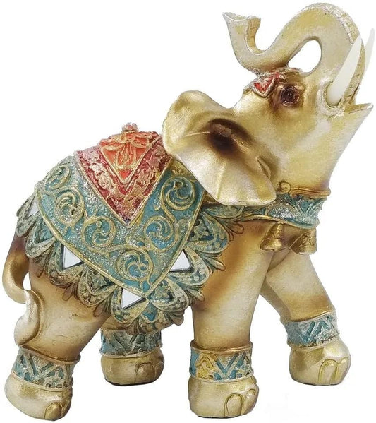 Elefante Decorativo em Resina com Detalhes Dourados – Peça Clássica de Decoração