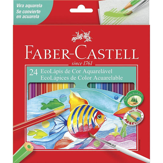 Lápis de Cor 24 EcoLápis Sextavado Aquarelável + Pincel Artístico | Faber-Castell