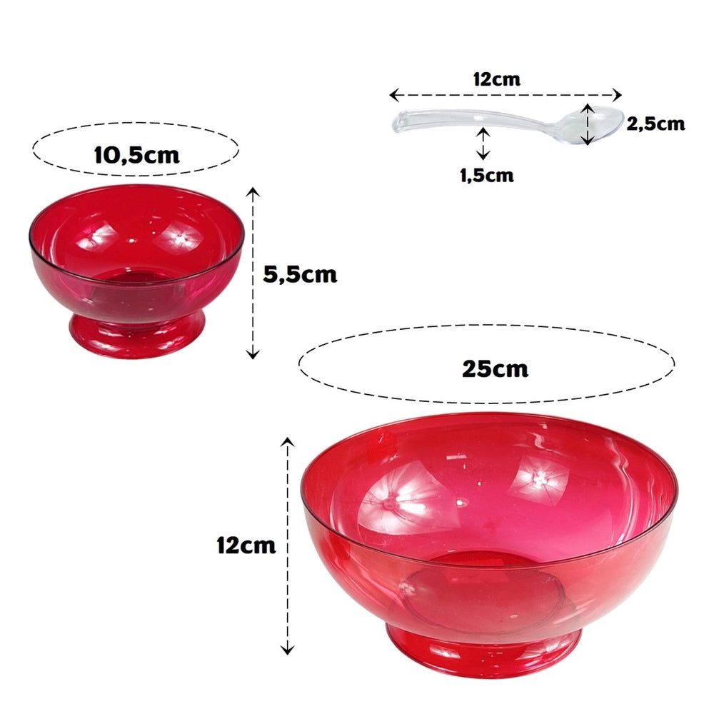 Conjunto Sobremesa Acrílico Vermelho Utility – 6 Taças + 6 Colheres + Tigela 3L – Material Acrílico/Plástico, Ideal para Doces, Mousses e Saladas de Frutas