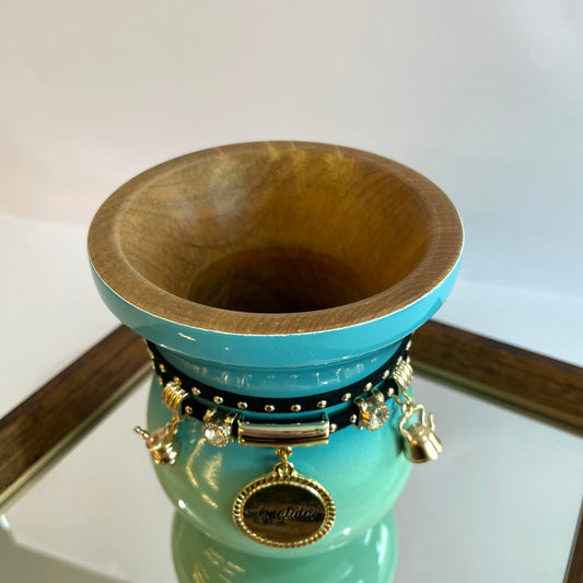 Cuia de Chimarrão Matetri 12 cm Degradê Azul e Verde + Pulseira Artesanal — Madeira Imbuia