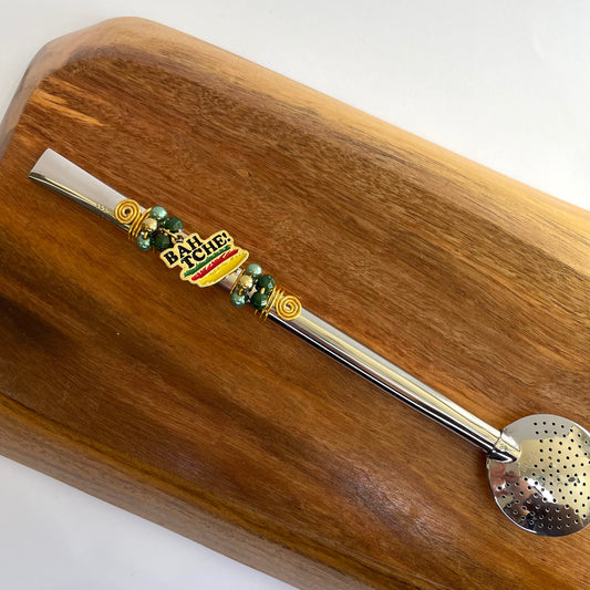 Bomba de Chimarrão Inox 23 cm – Sem Rosca com Pingente “Bah Tchê” | Matetri