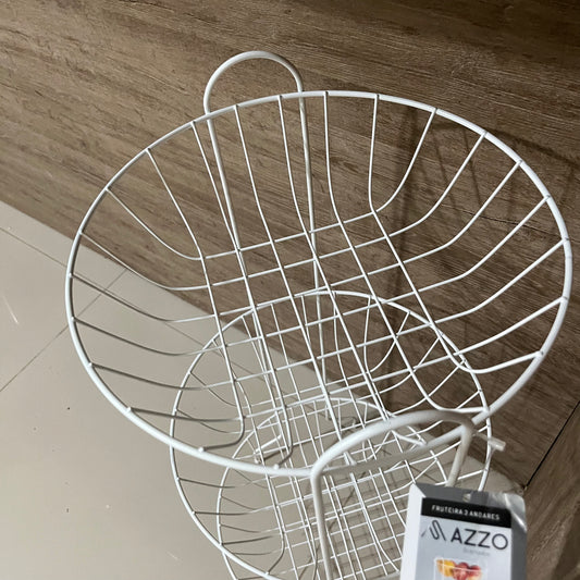 Fruteira de 3 Andares Aço Aramado Epóxi Branco | Azzo Aramados