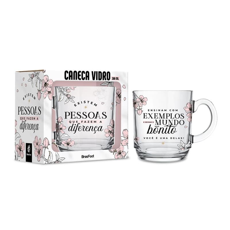 Caneca De Vidro Elegance 300 ml - Pessoas Que Fazem A Diferença | BrasFoot Presentes
