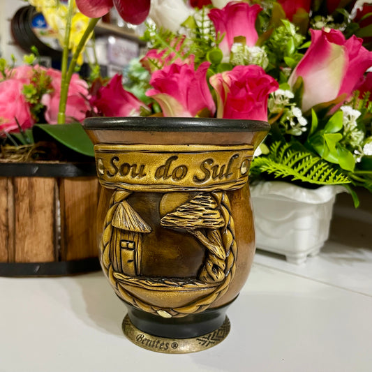 Cuia de Chimarrão de Porongo 11 cm Brasão Sou Do Sul | Eduardo Benites