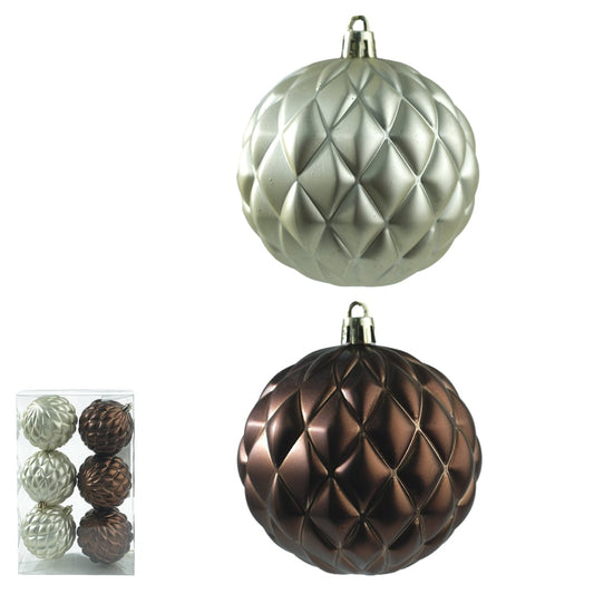 Bola Natal FlorArte Kit 6 unidades – PVC resistente • 8 cm • Champanhe & Marrom Elegante