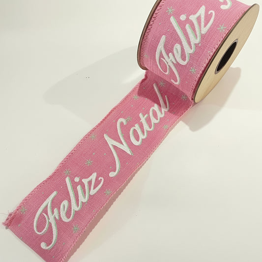 Fita Aramada FlorArte “Feliz Natal” – 6,3 cm x 9,14 m | Fita Natalina para Laços