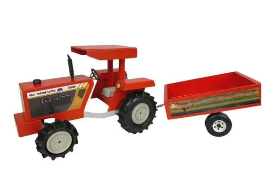 Trator Infantil com Reboque ALF Brinquedos 520 – Madeira MDF, 58 × 18 × 20 cm – Brinquedo Educativo para Crianças +3 anos