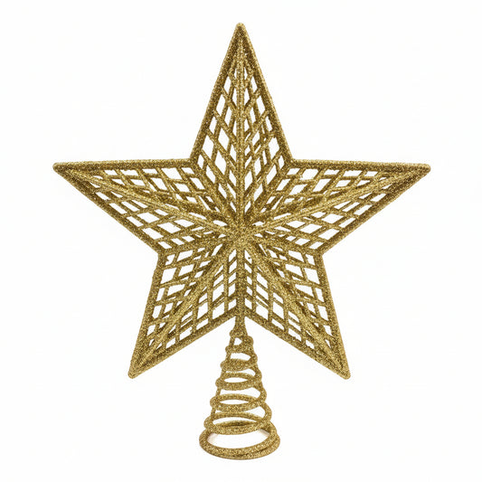 Ponteira Estrela Vazada com Glitter 20 × 20 cm – Topo de Árvore de Natal Brilhante