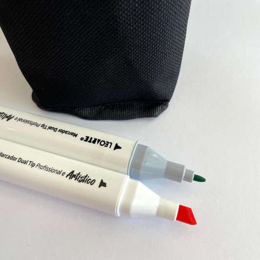 Estojo 12 Canetinhas LeoArte Dual Tip Profissional – Marcador Artístico e Escolar