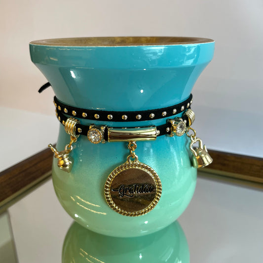 Cuia de Chimarrão Matetri 12 cm Degradê Azul e Verde + Pulseira Artesanal — Madeira Imbuia