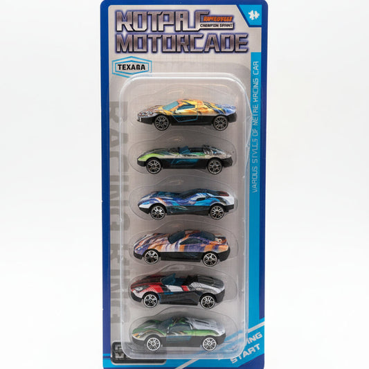 Conjunto 6 Carrinhos Supercar Turbo – Mini Carros de Brinquedo em Plástico | Kit Diversão para Crianças (CORES SORTIDAS)