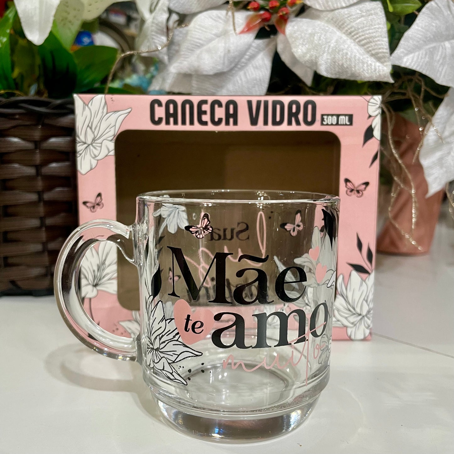 Caneca De Vidro Elegance 300 ml - Mãe Sua Luz Inspira | BrasFoot Presentes