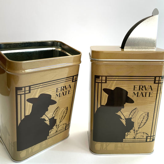 Porta Erva Mate Lata P Bege com Dosador – 300 g | Conservador Aromas Chimarrão