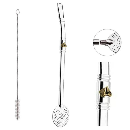 Bomba De Chimarrão Aço Inox 25 cm Com Rosca - Pingente Cavalo Crioulo | Garibaldi