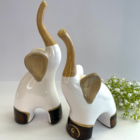 Dupla de Elefantes em Cerâmica – Star Bella | Decoração Elegante e Significado de Prosperidade