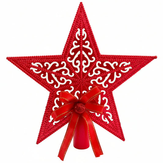 Estrela Ponteira de Natal 19 cm Master Christmas – Decoração Natalina com Laço Vermelho