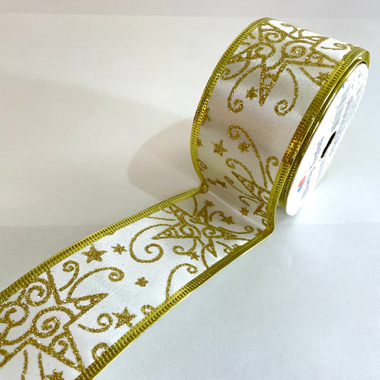 Fita Decorativa Aramada 5 cm × 2,7 m Branca Decoração Dourada Wincy Festas – Ideal para Laços, Presentes e Decoração
