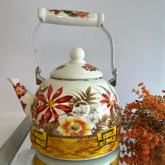 Chaleira Esmaltada Vintage com Estampa de Flores Tropicais – 2,5 Litros