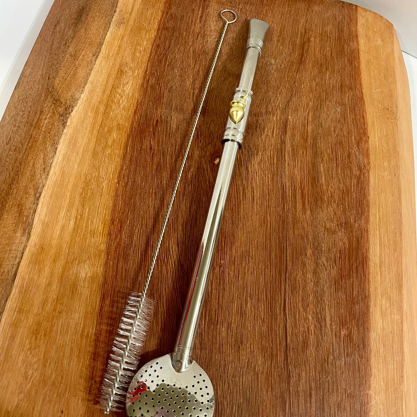 Bomba de Chimarrão Aço Inox 25 cm com Rosca - Pingente Chaleira | Garibaldi