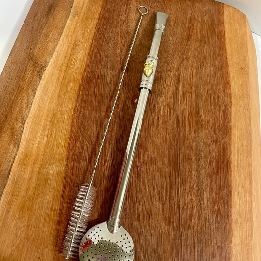 Bomba de Chimarrão Aço Inox 25 cm com Rosca - Pingente Chaleira | Garibaldi