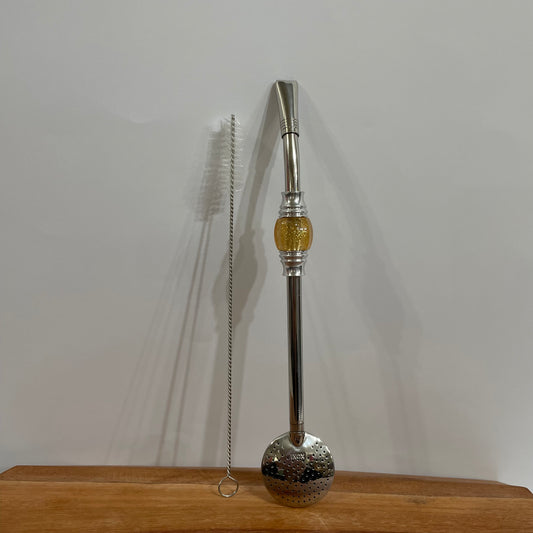 Bomba de Chimarrão Aço Inox 23 cm com Rosca - Pedra Acrílica Brilhosa | Garibaldi