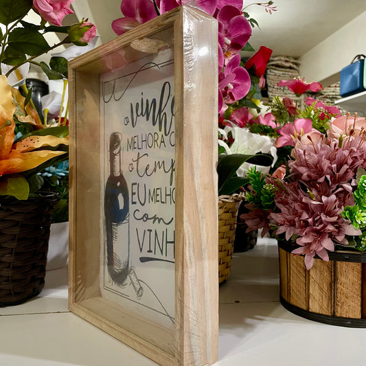 Quadro Porta Rolha 20 x 30 - O Vinho Melhora com o Tempo | Molduminas
