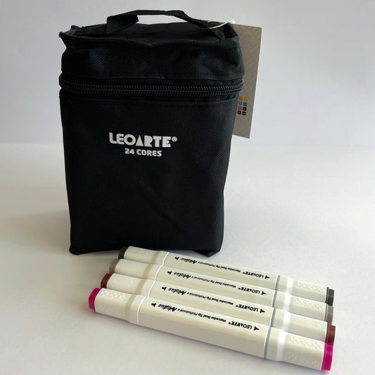 Estojo 24 Canetinhas LeoArte Dual Tip Profissional – Marcador Artístico e Escolar