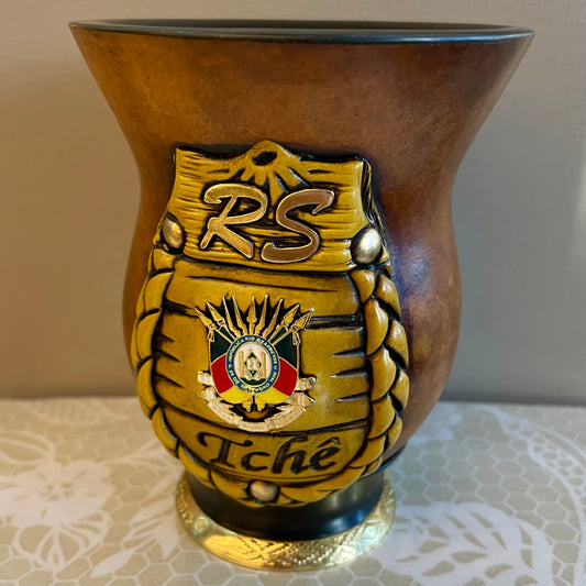 Cuia de Chimarrão de Porongo 13 cm - RS Tchê + Brasão Rio Grande do Sul | Eduardo Benites Cuias