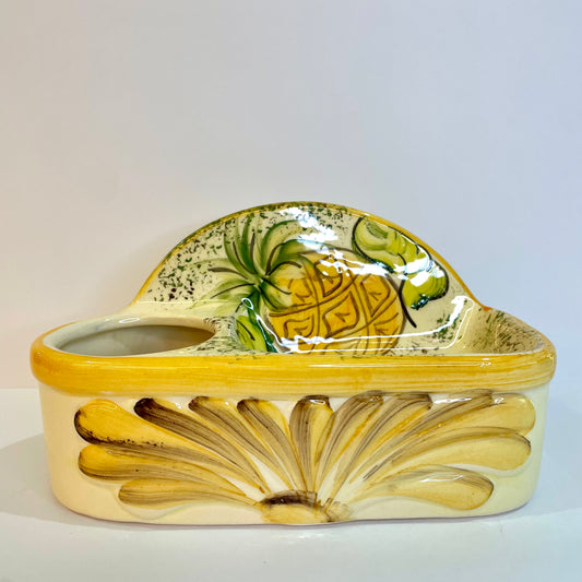 Porta Detergente em Cerâmica - Abacaxi e Flores | Cerâmica Alessandra