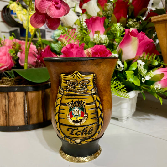 Cuia de Chimarrão de Porongo 13 cm Brasão do Rio Grande Do Sul | Eduardo Benites Cuias