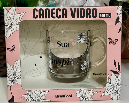 Caneca De Vidro Elegance 300 ml - Mãe Sua Luz Inspira | BrasFoot Presentes