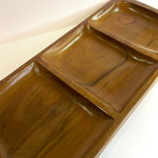 Gamela de Madeira com 3 Divisórias – Petisqueira Artesanal Rústica | 55 x 22,5 x 5 cm