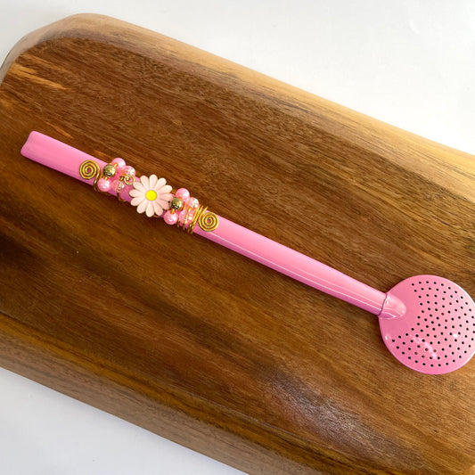 Bomba Chimarrão Inox Rosa Sem Rosca 20 cm com Pingente – Matetri