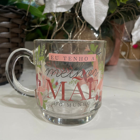 Caneca De Vidro Elegance 300 ml - Melhor Mãe Do Mundo | BrasFoot Presentes