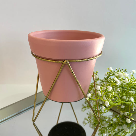 Cachepot Rosa com Suporte em Cerâmica Star Bella