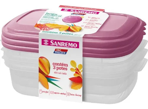 Conjunto 3 Potes Retangulares Plástico Sanremo 1,1L