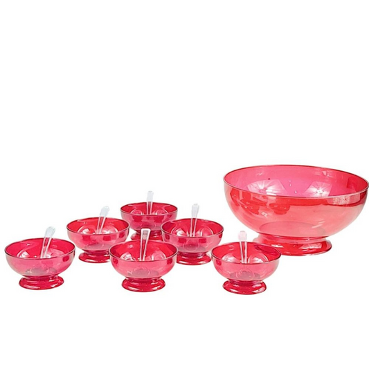 Conjunto Sobremesa Acrílico Vermelho Utility – 6 Taças + 6 Colheres + Tigela 3L – Material Acrílico/Plástico, Ideal para Doces, Mousses e Saladas de Frutas