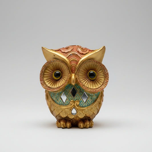 Enfeite Decorativo Coruja em Resina 10 x 8,5 x 5 cm – Escultura de Decoração de Interiores – Detalhes Realistas – Material Durável – Ideal para Sala, Estante e Presente