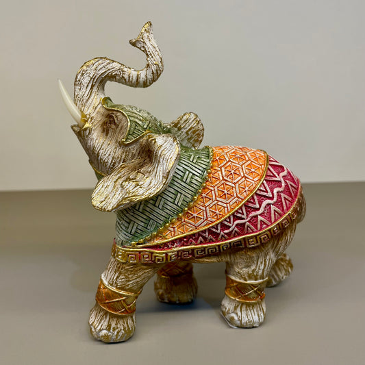 Elefante Clássico em Resina – Colorido com Detalhes em Dourado