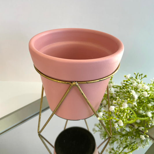 Cachepot Rosa com Suporte em Cerâmica Star Bella