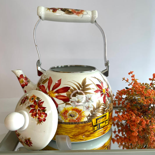 Chaleira Esmaltada Vintage com Estampa de Flores Tropicais – 2,5 Litros