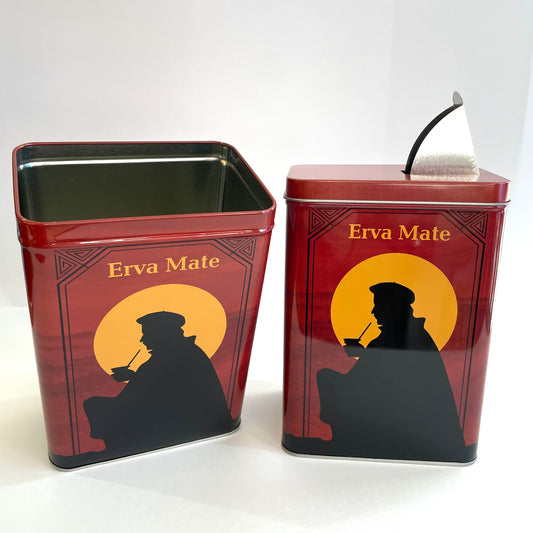 Porta Erva Mate Lata Vermelho 500 g com Dosador – Conserva Aromas | Chimarrão Tradicional