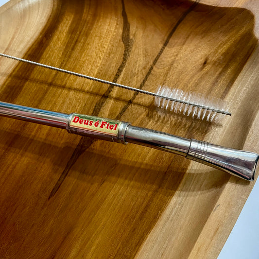 Bomba de Chimarrão Aço Inox 25 cm Com Rosca - Pingente Deus é Fiel | Garibaldi