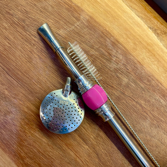 Bomba de Chimarrão Aço Inox 23 cm com Rosca | Decoração Pedra Acrílica | Garibaldi