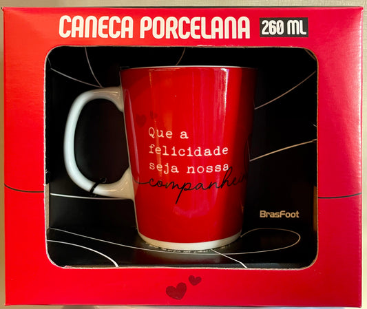 Caneca De Porcelana 260 ml - Que a Felicidade Seja Nossa Melhor Companheira | Brasfoot Presentes