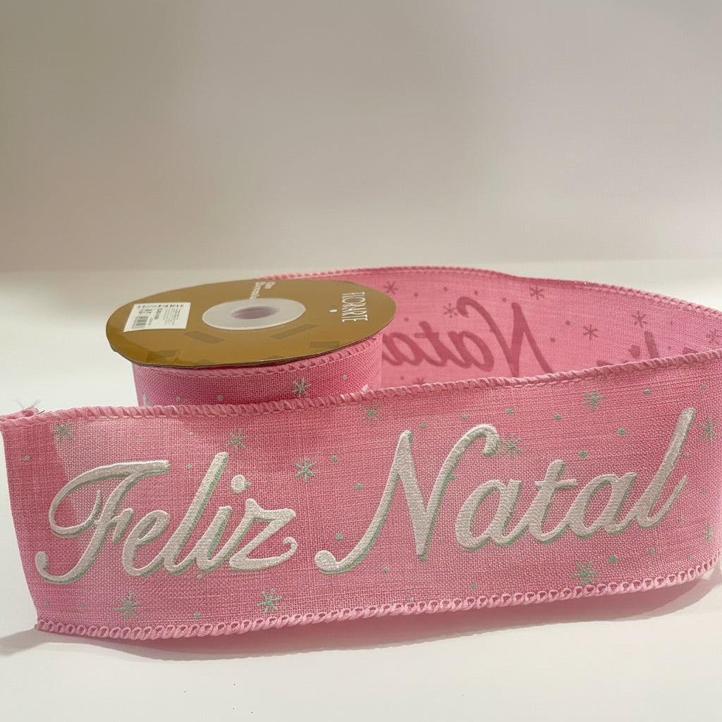 Fita Aramada FlorArte “Feliz Natal” – 6,3 cm x 9,14 m | Fita Natalina para Laços