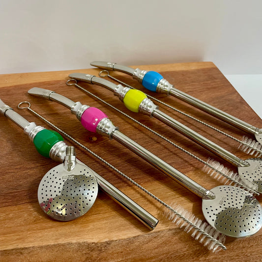 Bomba de Chimarrão Aço Inox 23 cm com Rosca | Decoração Pedra Acrílica | Garibaldi