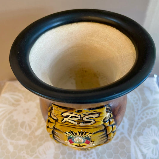 Cuia de Chimarrão de Porongo 13 cm - RS Tchê + Brasão Rio Grande do Sul | Eduardo Benites Cuias